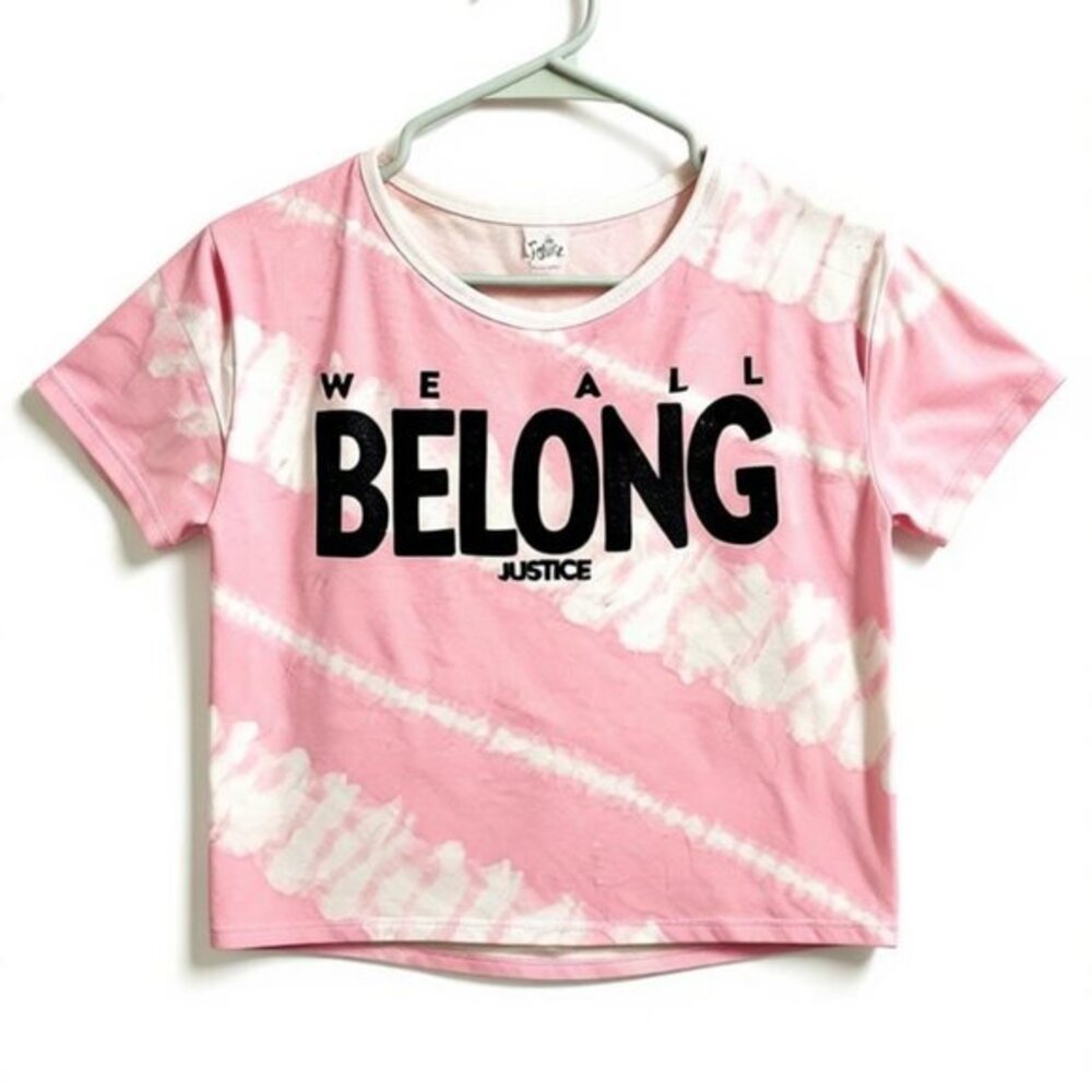 Justice We All Belong Pink Tie Dye Crop Tee Girls XL‎